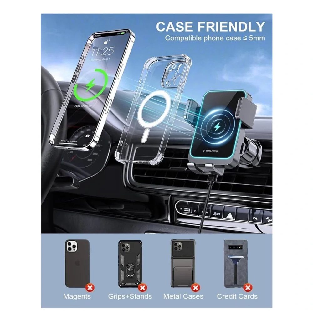 MOKPR #JR ZS219 Black Air Vent Electronic Car Phone Holder and Charger.